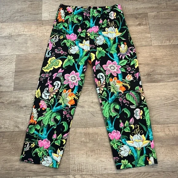 Vintage Staples Slacks Pants Black Vibrant Floral Print Size 6 - Picture 6 of 12
